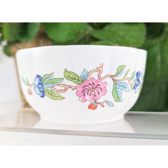 White Porcelain Bowl Gold Trim Floral Vintage Fine China Blue Birds Pink Floral - Picture 4 of 10